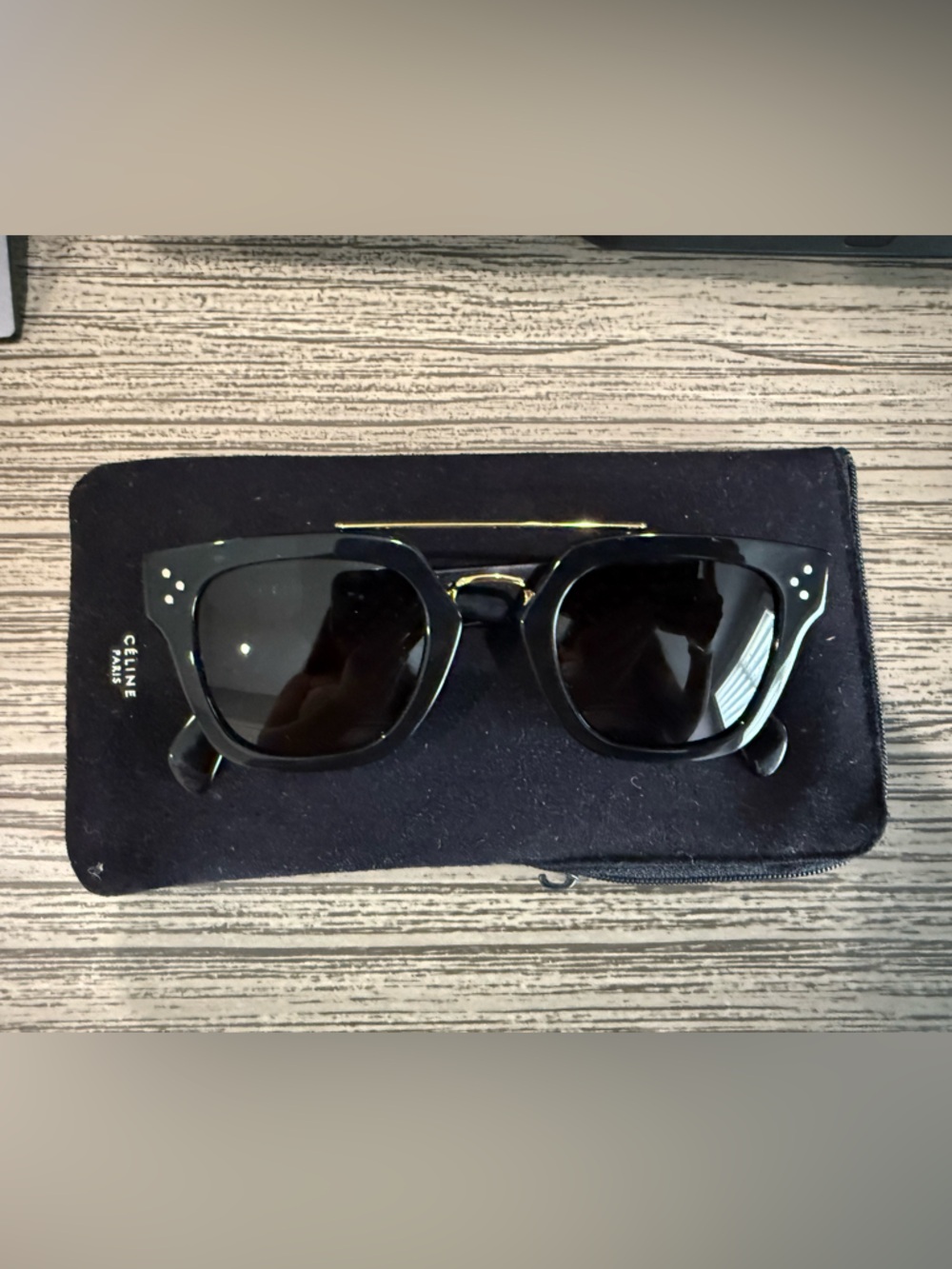 Celine CL41077S Black Sunglasses with Gold Bridge